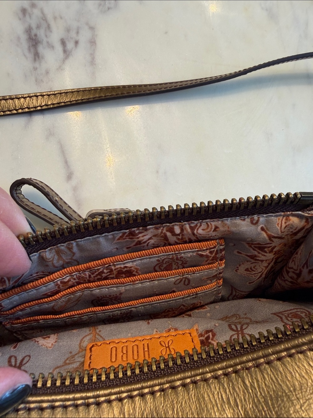 HOBO Metallic Bronze Leather Crossbody Bag - Picture 4 of 7